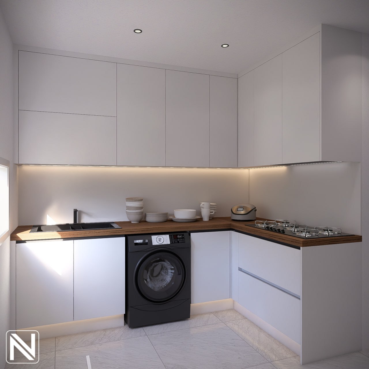 کابینت مدرن سفید پلکانی