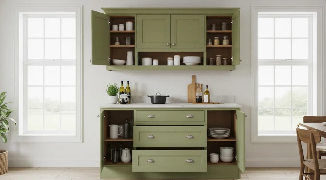 رنگ کابینت سبز زیتونی ملایم