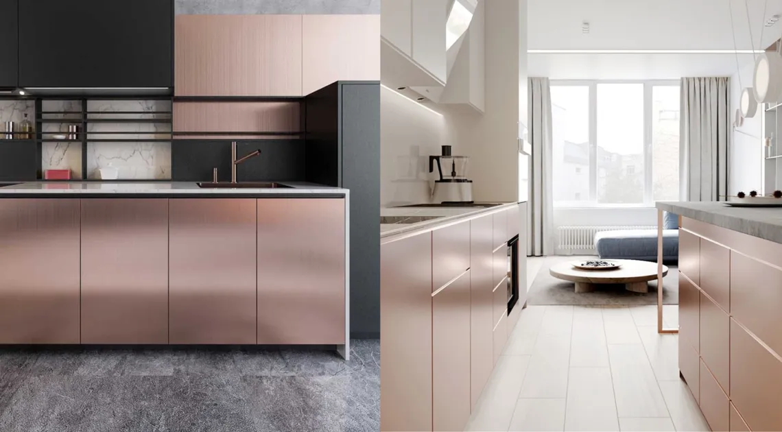 رنگ کابینت طلایی مات یا رزگلد