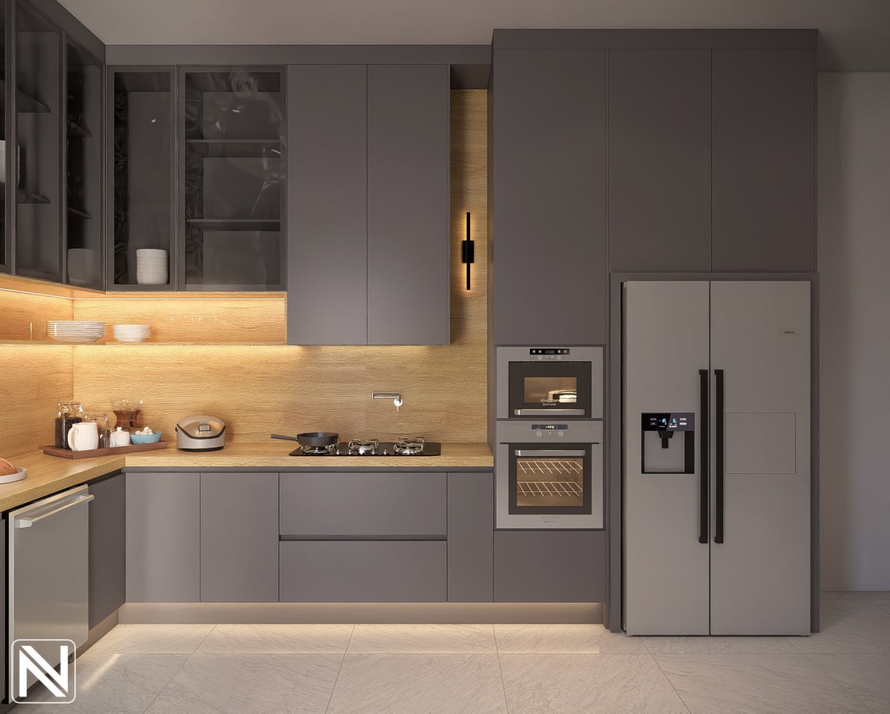 کابینت آشپزخانه ام دی اف با رنگ طوسی