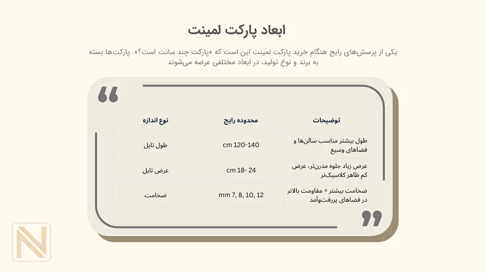 ابعاد پارکت لمینت